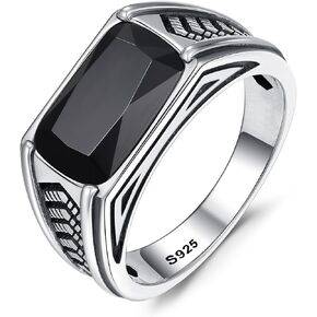 Rectangle Cut Mens Teal Turquoise/Synthetic Black Onyx Rings 925 Sterling Silver Mens Arrow Ring Handmade Anillos de Hombre Thumb Ring for Birthday Jewelry Gift, Band Width 3.5mm Size 8-12