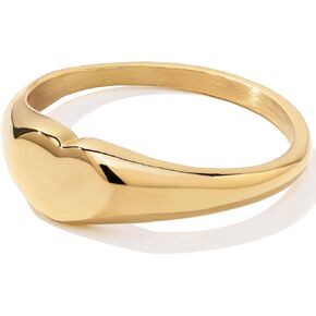 Gold Signet Rings for Women Men, Stackable Chunky Statement Plain Heart Dainty Pinky Ring, Non-Tarnish 18k Gold Plated Stainless Steel Size 3 4 5 6 7 8 9 10 11