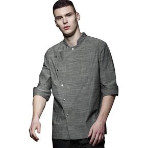 Lenmipot Men's Chef Coat 3/4 Short Sleeves Kitchen Chef Jacket Metal Snaps Restaurant Chef Uniforms for Men Chef Shirt