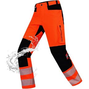 Mens High Visibility Work Pants Reflective Safety Pants Waterproof Rain Pants Stretchy Ripstop Cargo Pants Outdoor