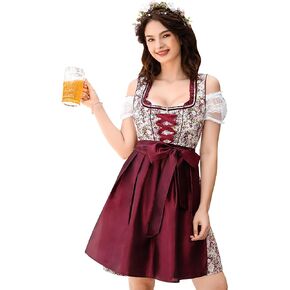 GloryStar Women German Dirndl Dress Traditional Bavarian Beer Garden 3 Pieces Oktoberfest Costumes