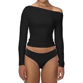 Sunzel Long Sleeve Shirts for Women, Womens Off The Shoulder Tops,Slim Fit Double Lined Top with Boat Neck
