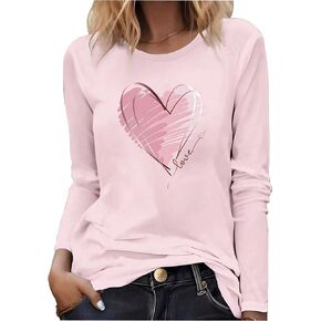 Valentine's Day T Shirts for Women Funny Double Heart Graphic T Shirts Valentines Gift Shirt Long Sleeve Couple Tee Tops