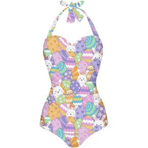 POLERO Women One-Piece Swimsuit Halter Backless Ruched Tummy Control Bathing Suits for Holiday