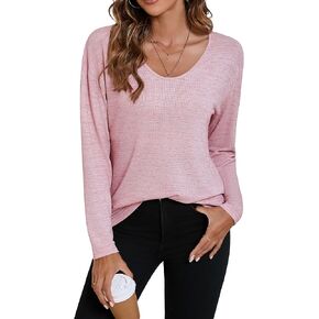 Womens Long Sleeve Shirts Scoop Neck Shirring Waist Fall Basic Tunic Tops 2024 Fashion