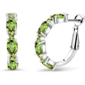 Gem Stone King Gemstone Birthstone Hoop Earrings For Women | 925 Sterling Silver | Oval 6X4MM and Round 2MM | 20MM = 0.80 Inch | Fine Jewelry Gifts for Her Mom Women Wife
