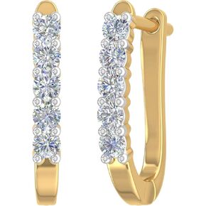 1/2 Carat 5-Stones Diamond Hoop Earrings in 14K Gold (I1-I2 Clarity)