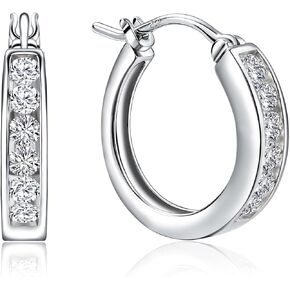 Small Hoop Earrings for Women Hypoallergenic 925 Sterling Silver 18mm Gemstone Huggie Hoop Earrings Annivesary Wedding Jewelry Birthstone Huggy Earrings