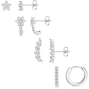 925 Sterling Silver Earrings for Women Trendy - 14K Gold Plated Earrings Set for Multiple Piercing Hypoallergenic Earrings Stacks for Sensitive Ears Dainty Gold Cartilage Earring Studs Pack Small Tragus Helix Cartilage Piercing Jewelry