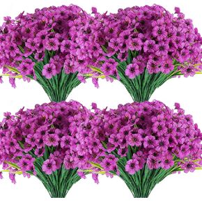 Hananona 28 Bundles Artificial Flowers Outdoor Fake Flowers Spring Faux Outdoor Plants Garden Porch Window Box Decorating (28, Red, Purple, Yellow, Rose Red)