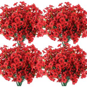 Hananona 28 Bundles Artificial Flowers Outdoor Fake Flowers Spring Faux Outdoor Plants Garden Porch Window Box Decorating (28, Red, Purple, Yellow, Rose Red)