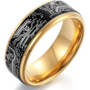 Tungsten Ring 8mm Computer Circuit Pattern Ring Black/Gold/Silver Tungsten Carbide Wedding Band for Men Comfort Fit