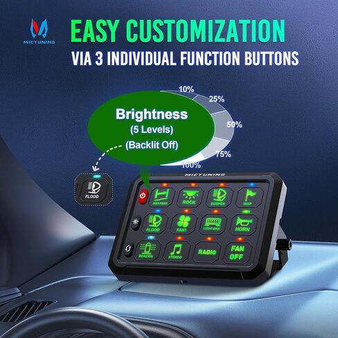 MICTUNING P1B 12 Gang Switch Panel, Multifunction Toggle Momentary Flash Strobe Pulsed with Backlight Off Toggle Switch Pod On-Off Circuit Control Relay Box for Car Truck ATV Off Road Marine, Green in Saudi Arabia