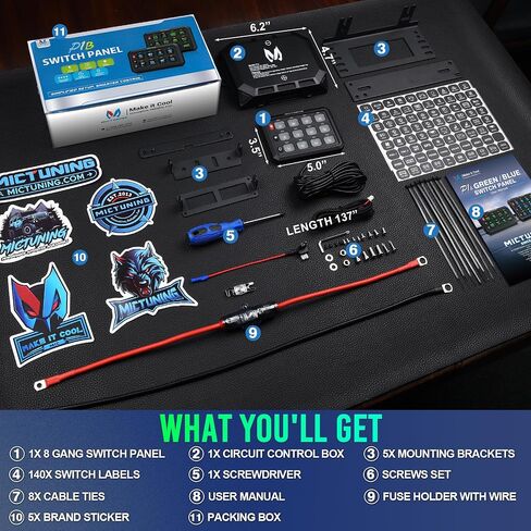 MICTUNING P1B 12 Gang Switch Panel, Multifunction Toggle Momentary Flash Strobe Pulsed with Backlight Off Toggle Switch Pod On-Off Circuit Control Relay Box for Car Truck ATV Off Road Marine, Green in Saudi Arabia
