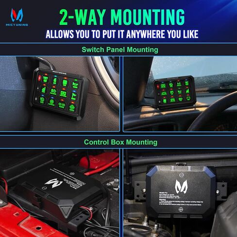 MICTUNING P1B 12 Gang Switch Panel, Multifunction Toggle Momentary Flash Strobe Pulsed with Backlight Off Toggle Switch Pod On-Off Circuit Control Relay Box for Car Truck ATV Off Road Marine, Green in Saudi Arabia