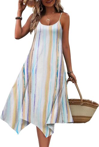 Zeagoo Women Summer Midi Dress 2025 Hawaiian Bohemian Beach Cover Up Dress Floral Spaghetti Strap Casual Dress with Pockets in Saudi Arabia