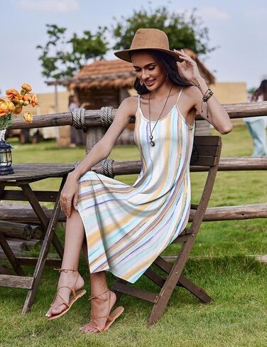 Zeagoo Women Summer Midi Dress 2025 Hawaiian Bohemian Beach Cover Up Dress Floral Spaghetti Strap Casual Dress with Pockets in Saudi Arabia