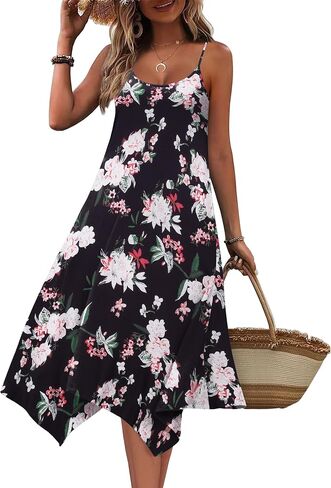 Zeagoo Women Summer Midi Dress 2025 Hawaiian Bohemian Beach Cover Up Dress Floral Spaghetti Strap Casual Dress with Pockets in Saudi Arabia