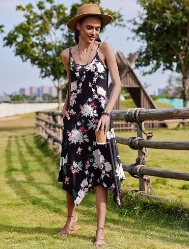 Zeagoo Women Summer Midi Dress 2025 Hawaiian Bohemian Beach Cover Up Dress Floral Spaghetti Strap Casual Dress with Pockets in Saudi Arabia