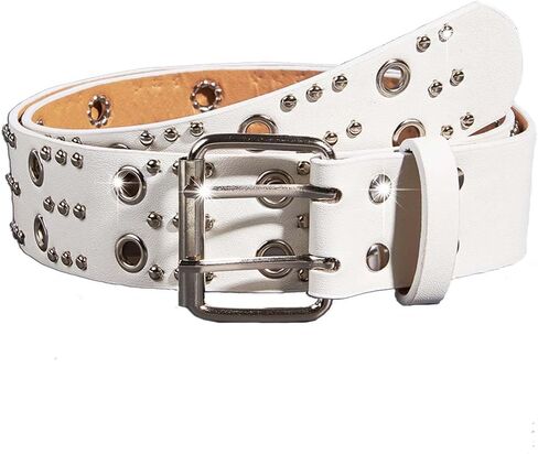 Grommet Leather Belts PU Leather Black Belt for Women Double Holes Belt for Men in Kuwait