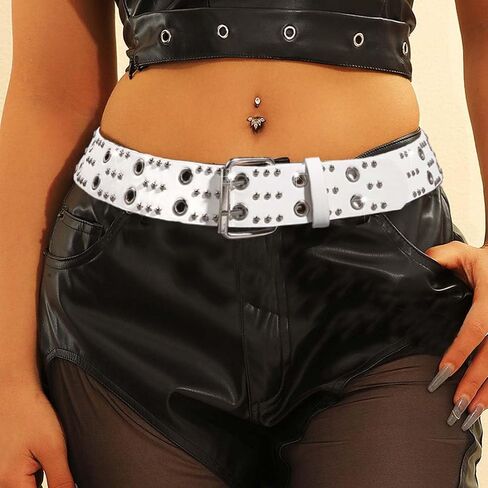 Grommet Leather Belts PU Leather Black Belt for Women Double Holes Belt for Men in Kuwait