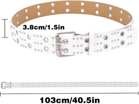 Grommet Leather Belts PU Leather Black Belt for Women Double Holes Belt for Men in Kuwait