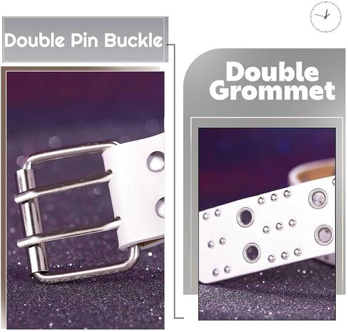 Grommet Leather Belts PU Leather Black Belt for Women Double Holes Belt for Men in Kuwait