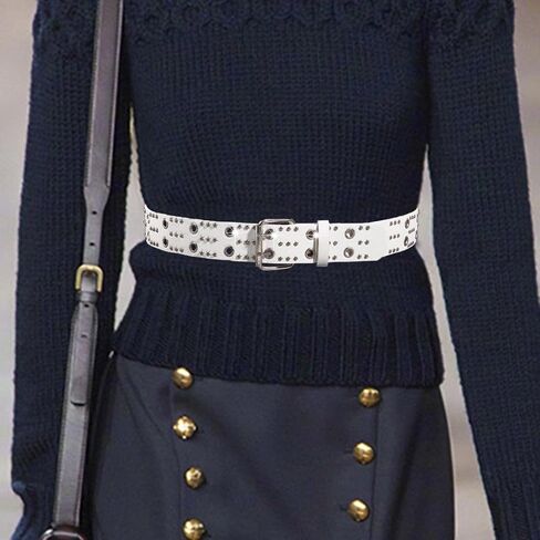 Grommet Leather Belts PU Leather Black Belt for Women Double Holes Belt for Men in Kuwait