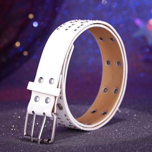 Grommet Leather Belts PU Leather Black Belt for Women Double Holes Belt for Men in Kuwait