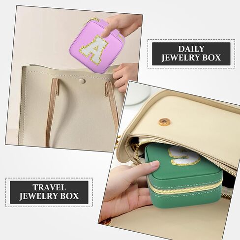 Initial Travel Jewelry Box Case Organizer, Teen Girls Gifts, Small Personalized Preppy Birthday Christmas Gifts for Girls Women Wife, Ring Necklace Earring Organizer Box, Purple M in Kuwait