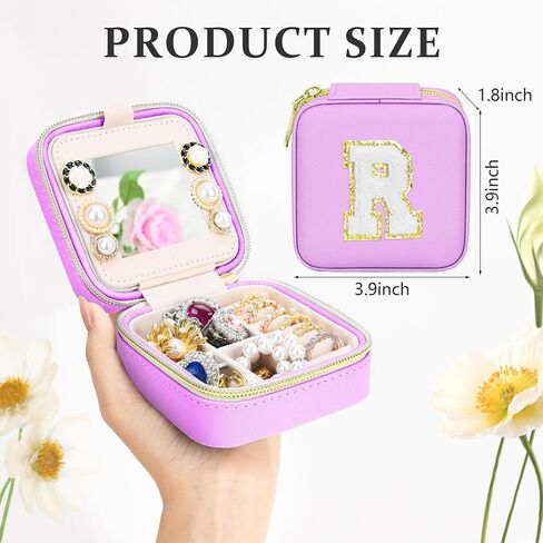Initial Travel Jewelry Box Case Organizer, Teen Girls Gifts, Small Personalized Preppy Birthday Christmas Gifts for Girls Women Wife, Ring Necklace Earring Organizer Box, Purple M in Kuwait