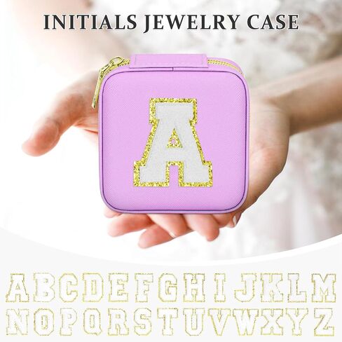 Initial Travel Jewelry Box Case Organizer, Teen Girls Gifts, Small Personalized Preppy Birthday Christmas Gifts for Girls Women Wife, Ring Necklace Earring Organizer Box, Purple M in Kuwait