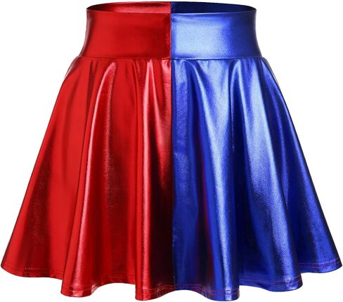 IMEKIS Women's Shiny Flared Pleated Mini Skater Skirt Metallic Halloween Cosplay Costume Sparkle Skirts in Saudi Arabia