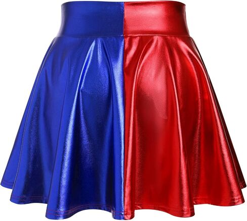 IMEKIS Women's Shiny Flared Pleated Mini Skater Skirt Metallic Halloween Cosplay Costume Sparkle Skirts in Saudi Arabia
