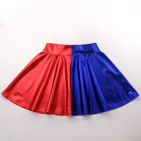IMEKIS Women's Shiny Flared Pleated Mini Skater Skirt Metallic Halloween Cosplay Costume Sparkle Skirts in Saudi Arabia