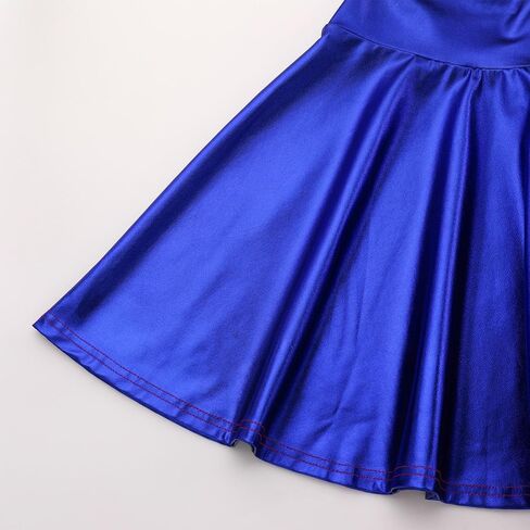 IMEKIS Women's Shiny Flared Pleated Mini Skater Skirt Metallic Halloween Cosplay Costume Sparkle Skirts in Saudi Arabia