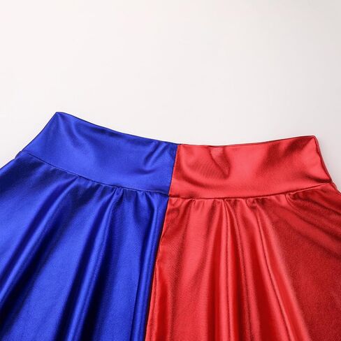IMEKIS Women's Shiny Flared Pleated Mini Skater Skirt Metallic Halloween Cosplay Costume Sparkle Skirts in Saudi Arabia