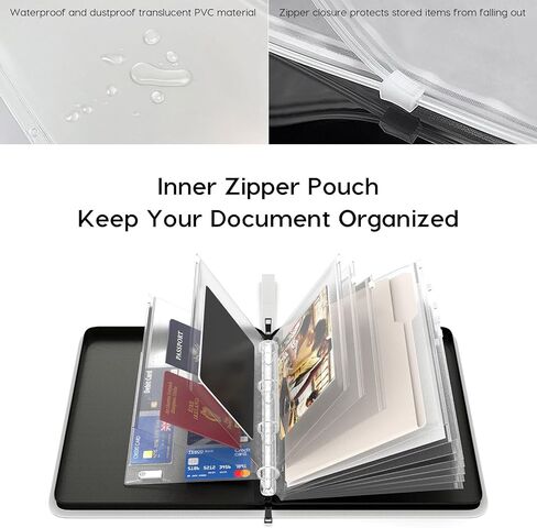 Waterproof Document Organizer Folio, Fireproof Document Bag for Home, 4 Ring Zipper Binder for Important Document Storage and Bill, in Case I Go Missing Binder for Birth Certificate Protector in Saudi Arabia