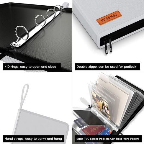 Waterproof Document Organizer Folio, Fireproof Document Bag for Home, 4 Ring Zipper Binder for Important Document Storage and Bill, in Case I Go Missing Binder for Birth Certificate Protector in Saudi Arabia