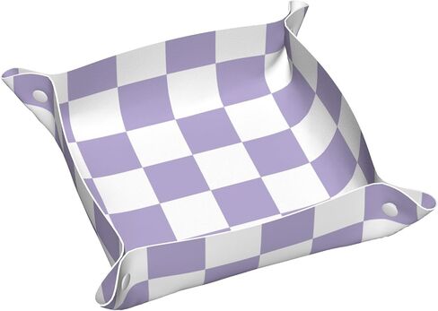 Ralxion Checkered Jewelry Tray, Purple PU Leather Cute Aesthetic Checkered Room Decor Preppy Accessories for Teen Girls Women, 8 Inches in Saudi Arabia