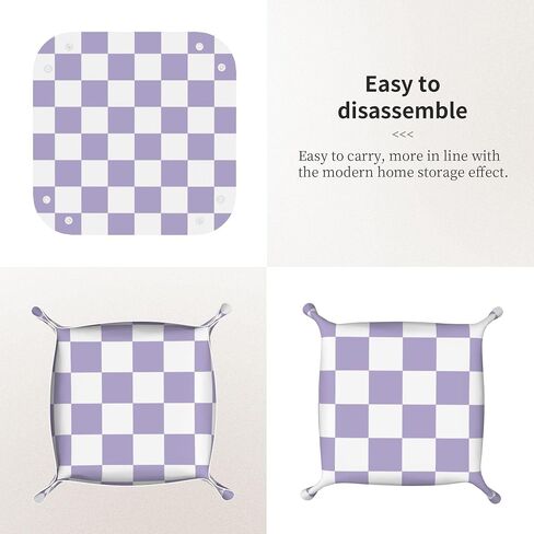 Ralxion Checkered Jewelry Tray, Purple PU Leather Cute Aesthetic Checkered Room Decor Preppy Accessories for Teen Girls Women, 8 Inches in Saudi Arabia