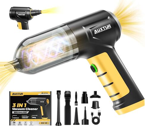 Car Vacuum Cleaner High Power|3 in 1 Portable Cordless Handheld Vacuum|15000PA Brushless Motor|Super Suction Mini Car Vacuum with Super Endurance for Car and Home in Kuwait