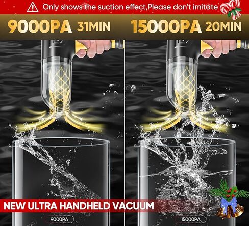 Car Vacuum Cleaner High Power|3 in 1 Portable Cordless Handheld Vacuum|15000PA Brushless Motor|Super Suction Mini Car Vacuum with Super Endurance for Car and Home in Kuwait