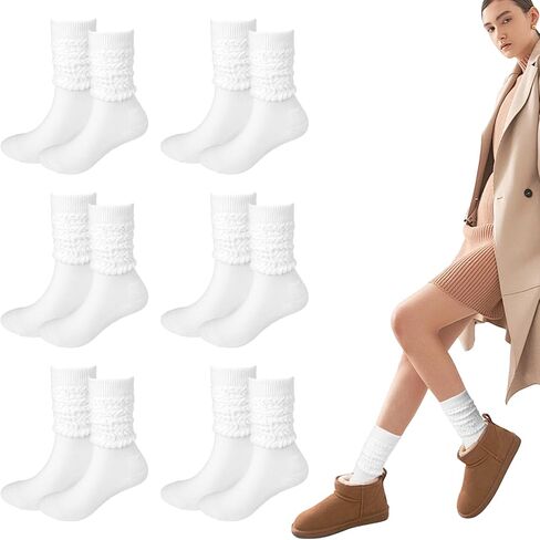 6 Pairs Slouch Socks for Women Bulk Stacked Socks Winter Knee Thigh High Slouch Socks Boot Socks Size 5-10 in Saudi Arabia