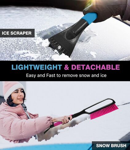 35 inch Snow Brush and Ice Scraper for Car Windshield, Extendable Snow Brush for Car with Soft Grip & Additional Handhold, 2 in 1 Detachable Snow Scraper for Car Truck SUV Vehicle, Magenta in Saudi Arabia