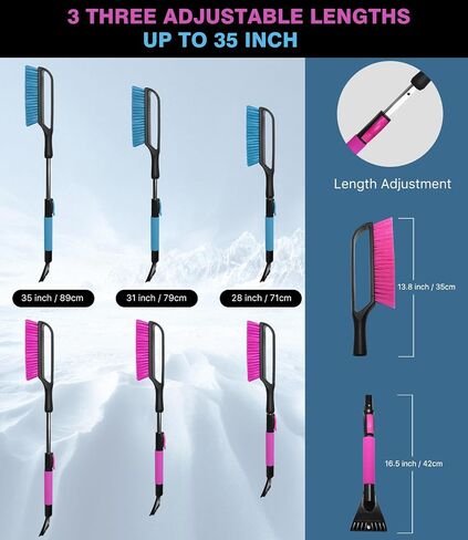35 inch Snow Brush and Ice Scraper for Car Windshield, Extendable Snow Brush for Car with Soft Grip & Additional Handhold, 2 in 1 Detachable Snow Scraper for Car Truck SUV Vehicle, Magenta in Saudi Arabia