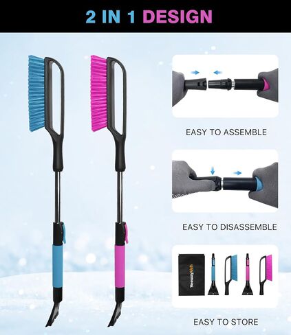 35 inch Snow Brush and Ice Scraper for Car Windshield, Extendable Snow Brush for Car with Soft Grip & Additional Handhold, 2 in 1 Detachable Snow Scraper for Car Truck SUV Vehicle, Magenta in Saudi Arabia