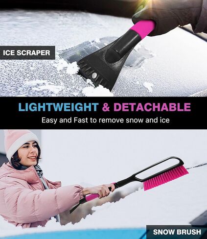 35 inch Snow Brush and Ice Scraper for Car Windshield, Extendable Snow Brush for Car with Soft Grip & Additional Handhold, 2 in 1 Detachable Snow Scraper for Car Truck SUV Vehicle, Magenta in Saudi Arabia