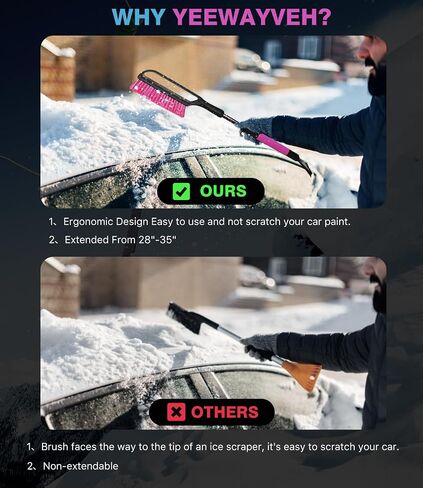 35 inch Snow Brush and Ice Scraper for Car Windshield, Extendable Snow Brush for Car with Soft Grip & Additional Handhold, 2 in 1 Detachable Snow Scraper for Car Truck SUV Vehicle, Magenta in Saudi Arabia