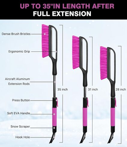 35 inch Snow Brush and Ice Scraper for Car Windshield, Extendable Snow Brush for Car with Soft Grip & Additional Handhold, 2 in 1 Detachable Snow Scraper for Car Truck SUV Vehicle, Magenta in Saudi Arabia